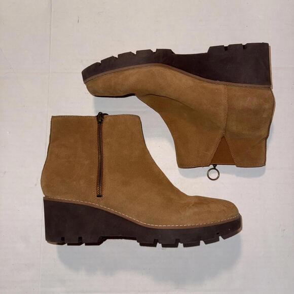 Vionic Uptown Tan Designer Minimalist Water Resistant Leather Ankle Boots 10 - Picture 1 of 15